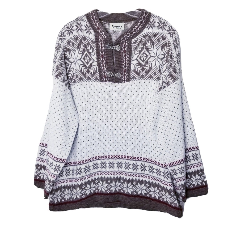 Vintage Spunky Fair Isle Knit Pullover Sweater Women Size Large Long Sleeve